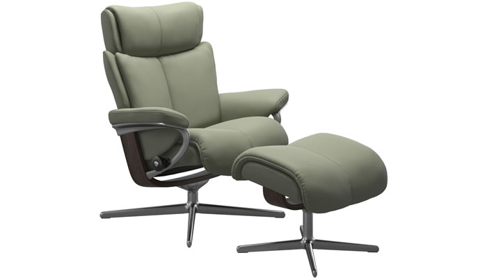 Stressless Magic with Cross Base and Stool in Paloma Shadow Green Leather